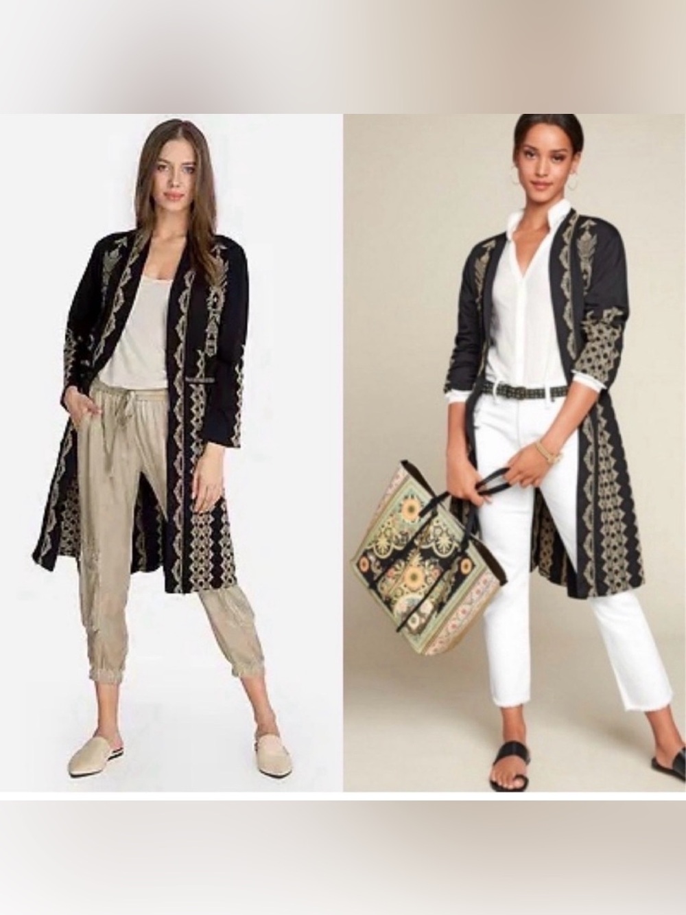 Johnny Was NWT Tracy Knit Boho Embroidered Long Open Duster Coat